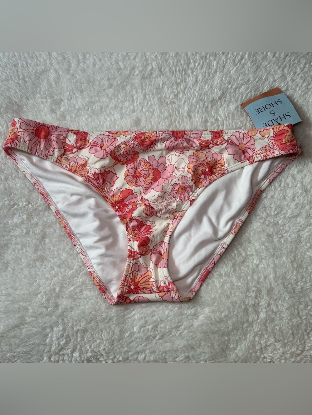 Shade & Shore Women’s Low Rise Medium Coverage Large White & Pink Floral NEW